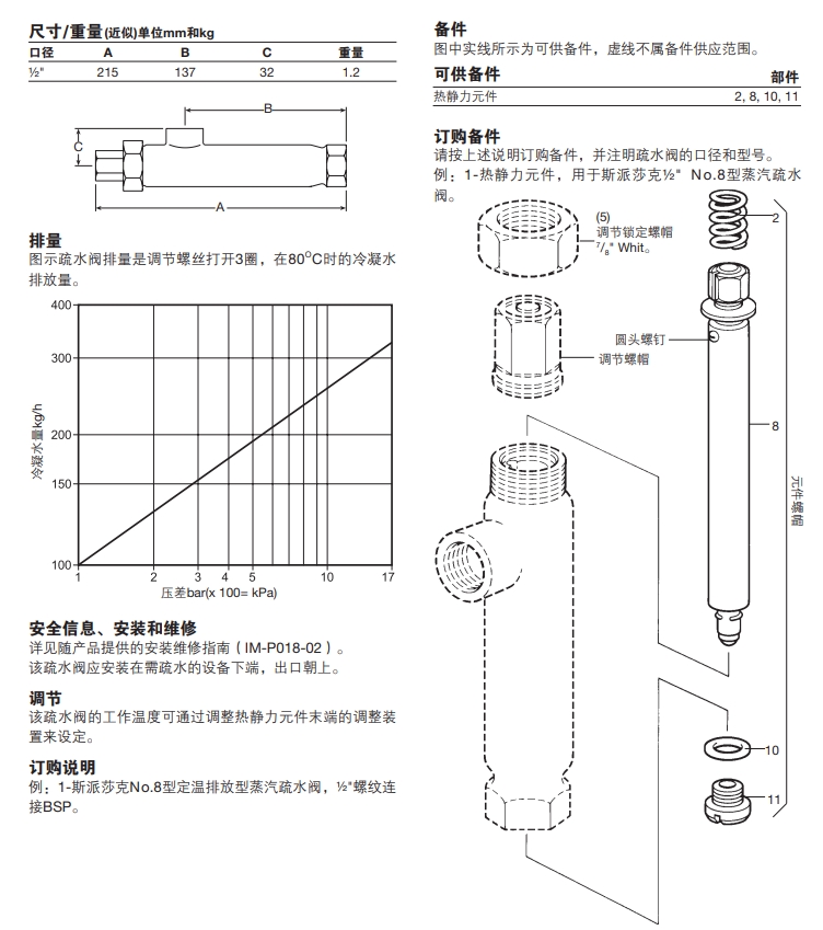 固定排放溫度疏水閥技術參數