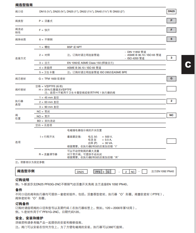 PF6氣動活塞開關(guān)角閥選型