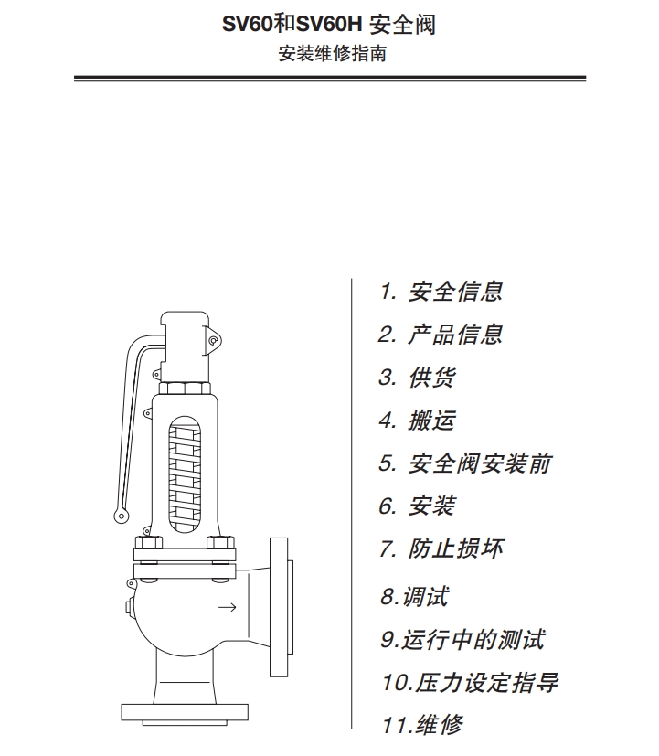 斯派莎克安全閥說(shuō)明書(shū)目錄