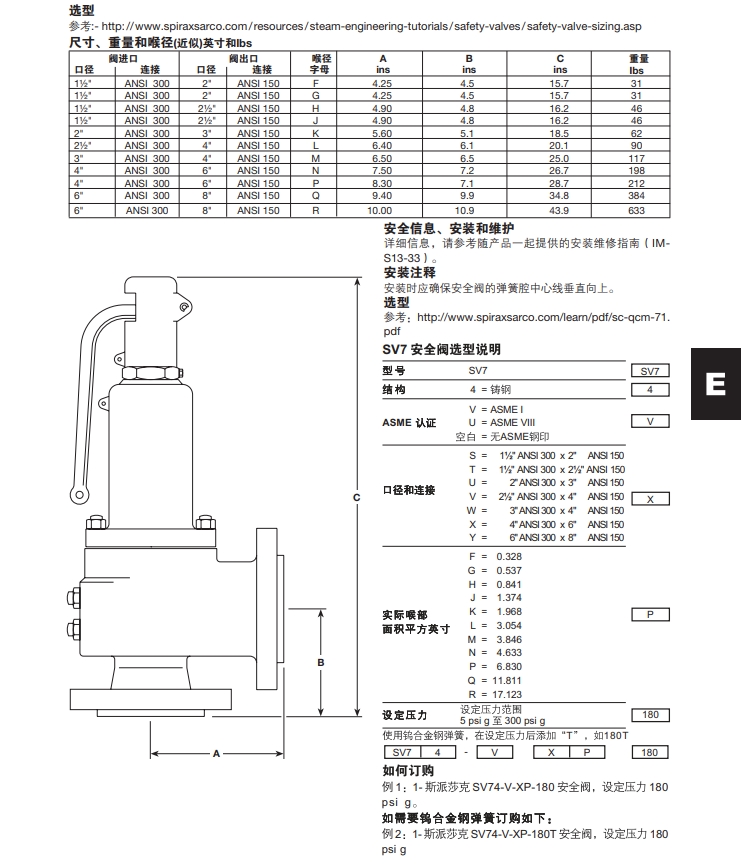 斯派莎克SV74安全閥尺寸重量