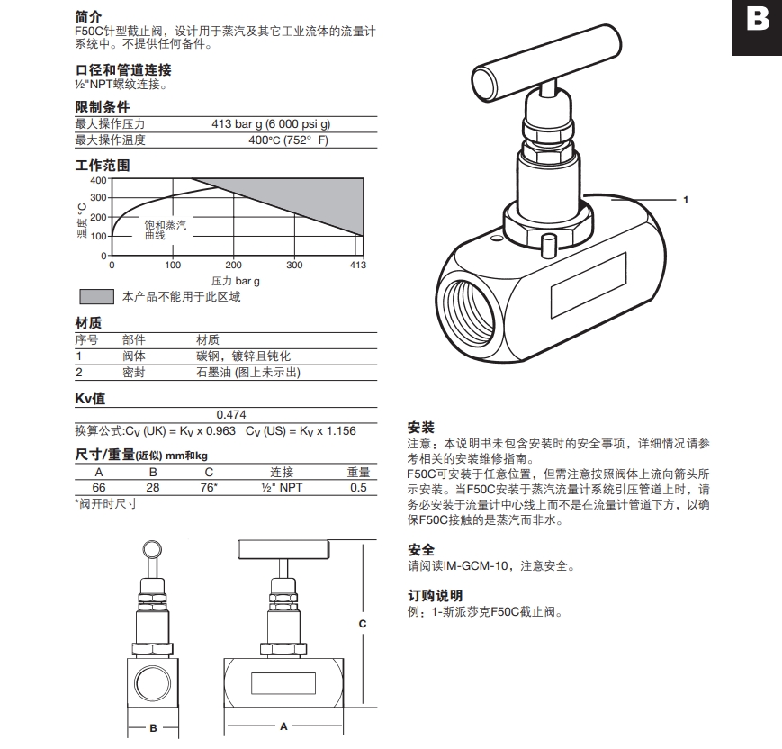 斯派莎克F50C針型截止閥尺寸，參數(shù)